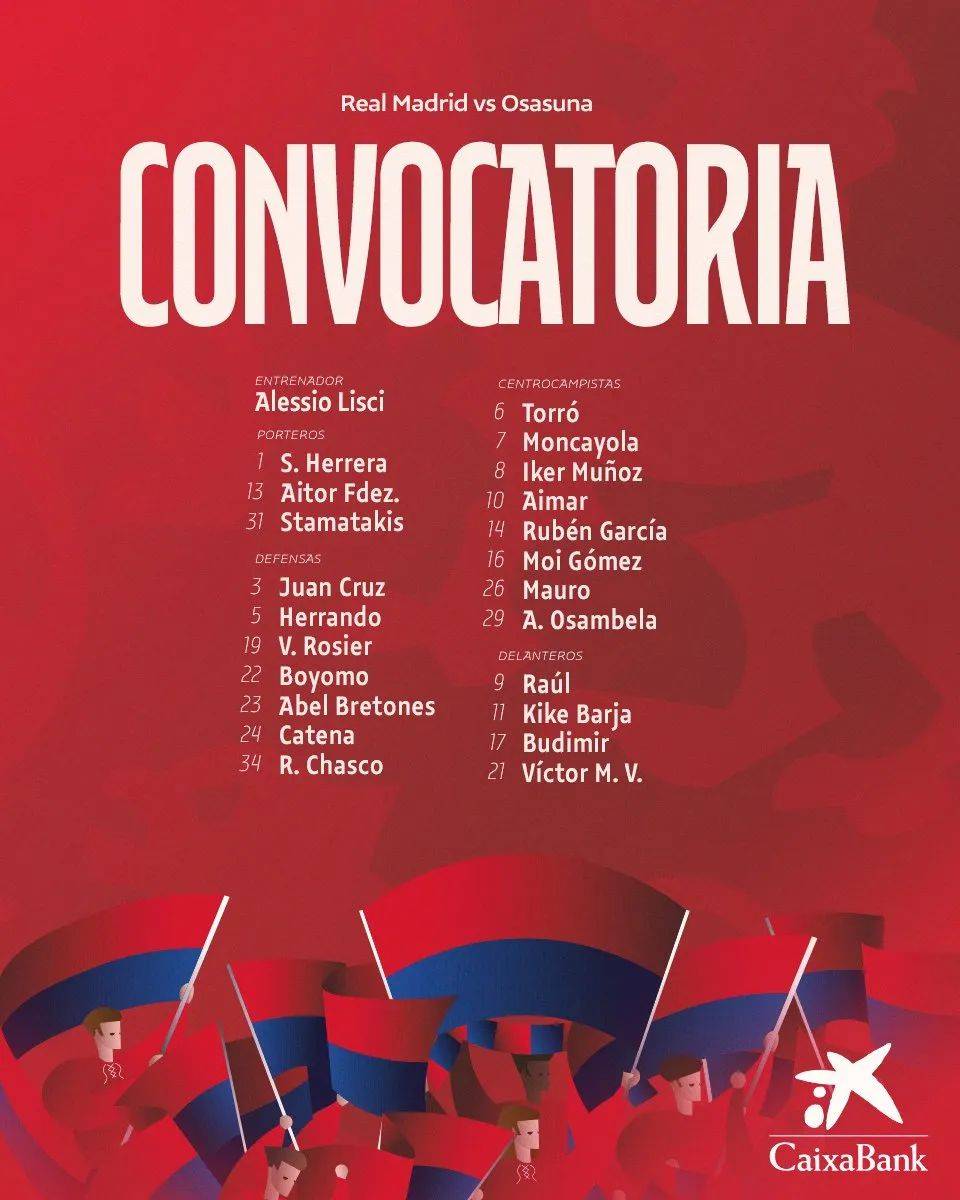 西甲联赛：皇家马德里多人缺席，奥萨苏纳主帅默默无闻